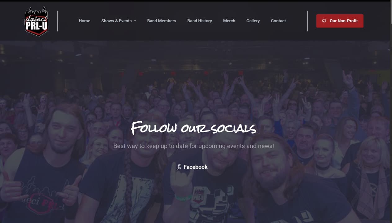 The Dzieci PRL-u home page: the band in front of a cheering crowd.
